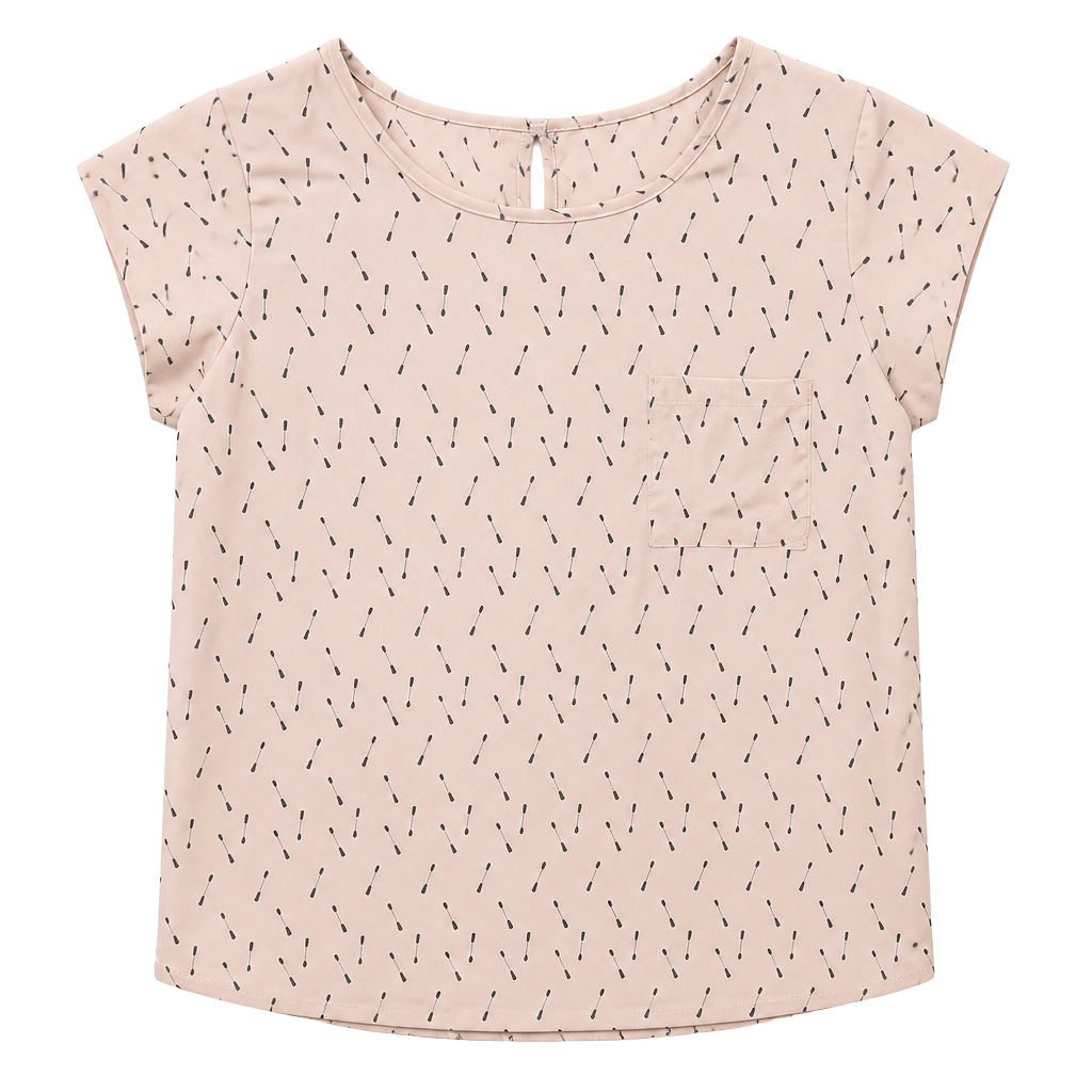 Sweet Rain Women's Blush Pink Arrow Print Cap Sleeve Blouse with Chest Pocket 1