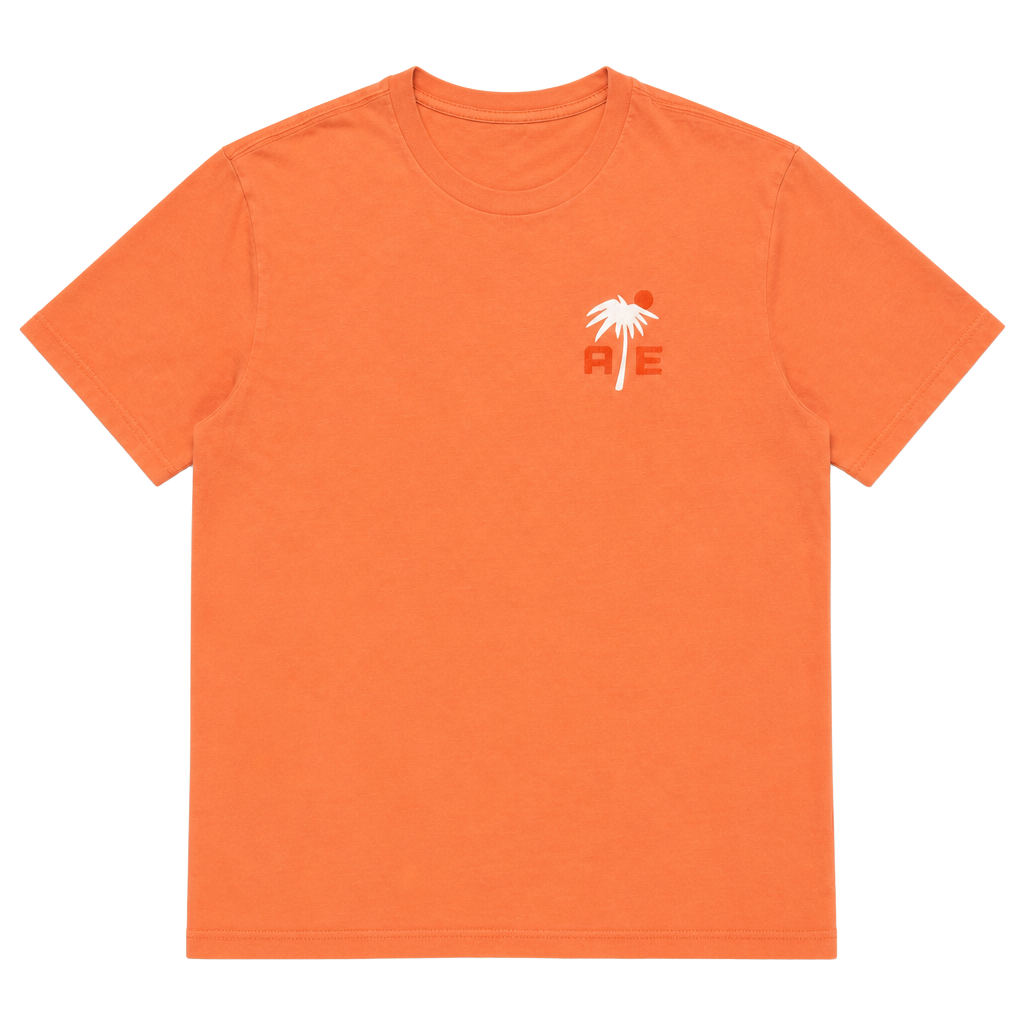 American Eagle Graphic T-Shirt Size M Orange Palm Tree Standard Fit 1