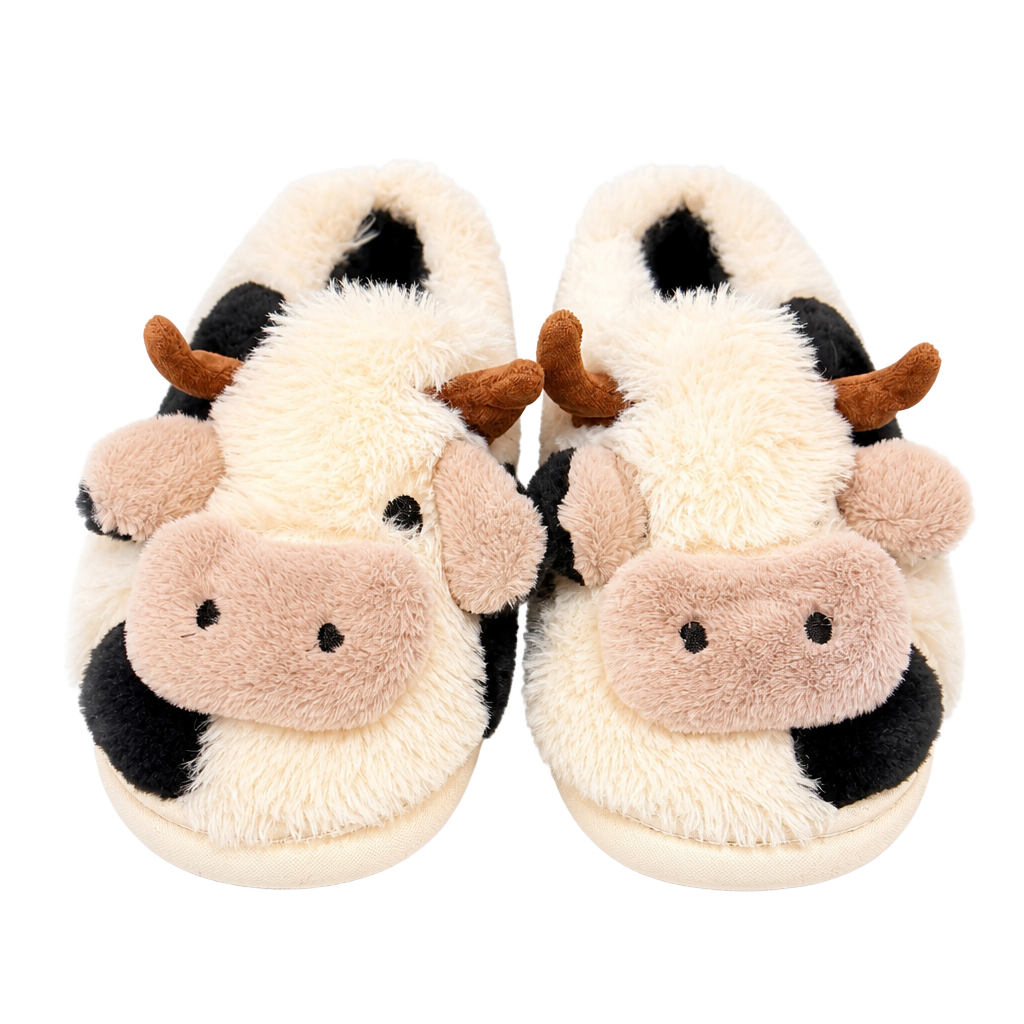 XIXITIAO Cute Cow Fluffy Plush Warm Non-Slip House Slippers Size 36-37 1