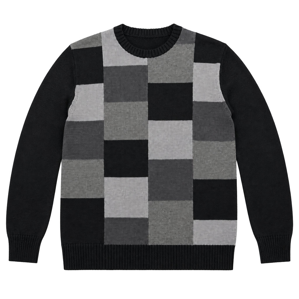 Basic Editions Crew Neck Sweater Size M Black Gray Color Block Cotton Blend 1