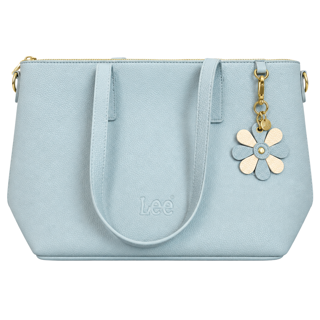 NWT Lee Montana West Pebble Vegan Leather Tote Bag Light Blue Flower Charm 1