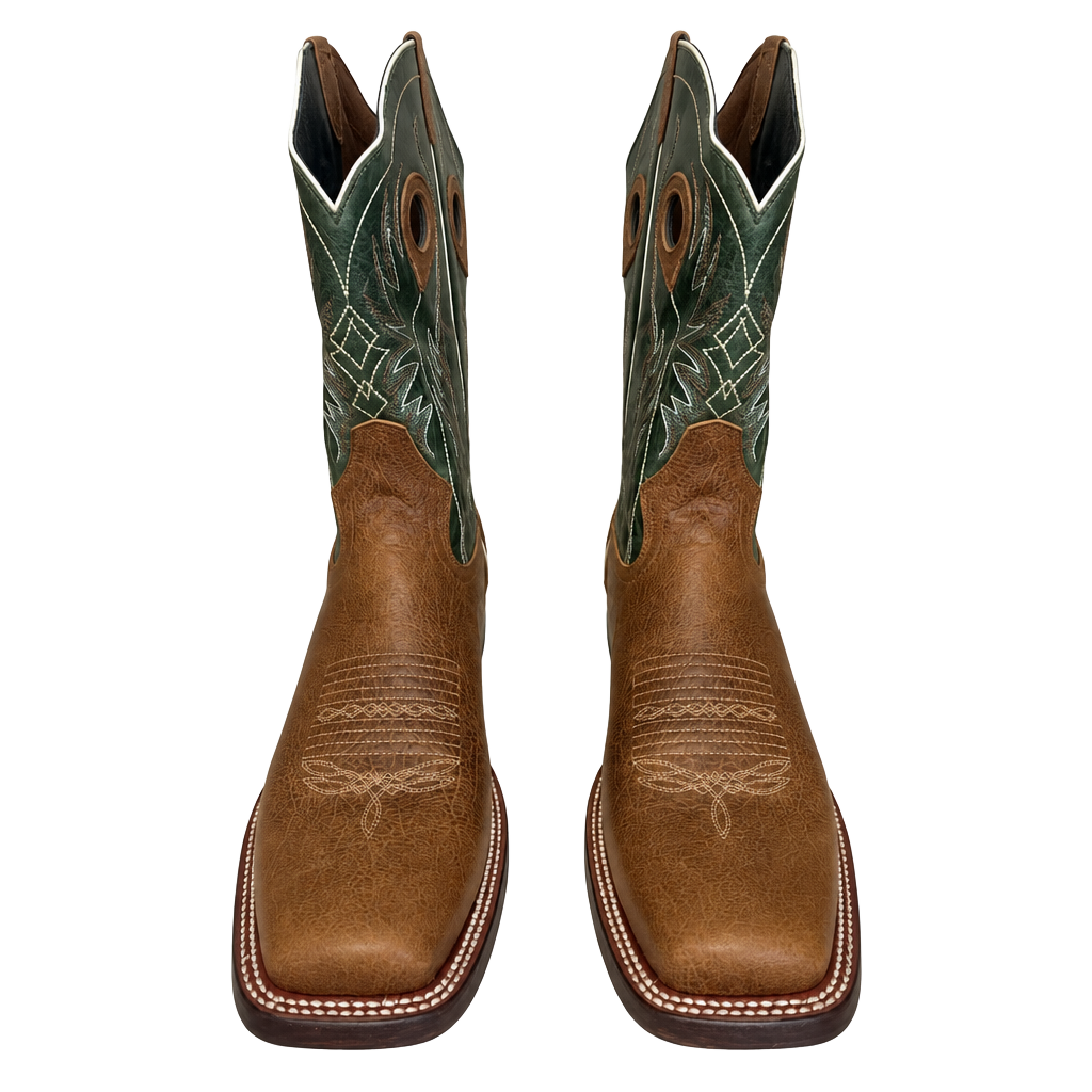 J.B. Dillon Reserve JBR1112 Brown Green Square Toe Western Boots Men's Size 13D 1