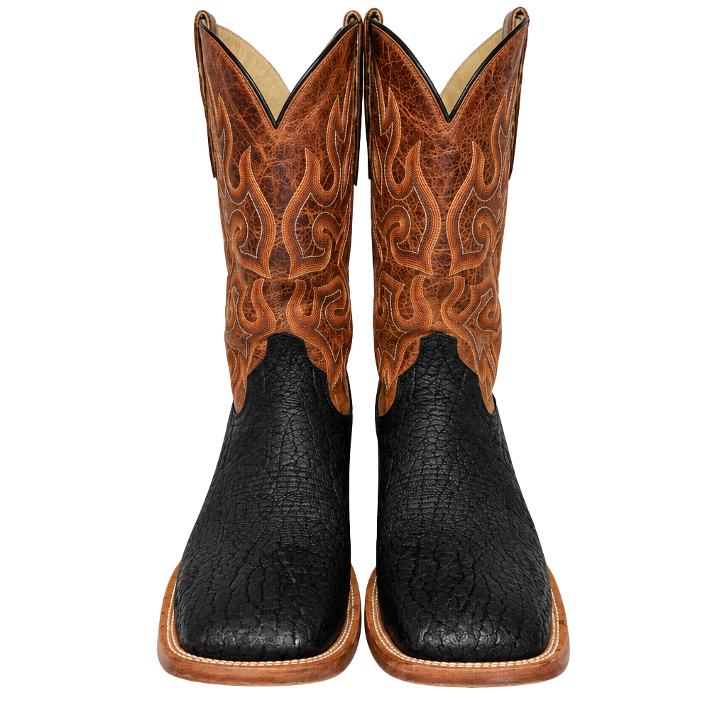 Capitan Men's Elephant Print Western Boots Black / Tan – Size 11.5 D (CMB 6005) 1