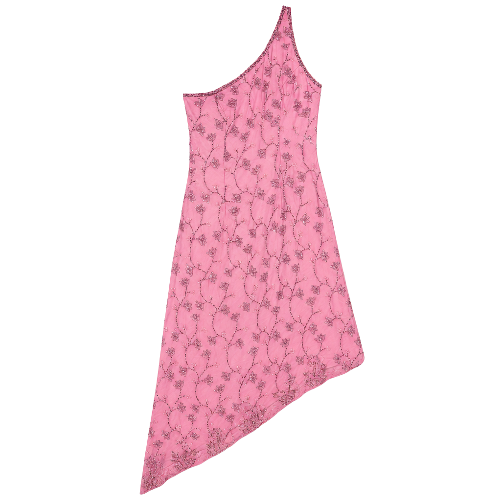 Beads Vintage One-Shoulder Floral Beaded Maxi Formal Dress in Pink 1