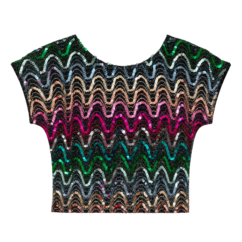 Vintage Rio Brand Rainbow Sequin Chevron Disco Blouse 1