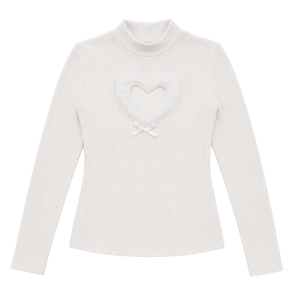 Two Moody Open Heart Long Sleeve Mock Neck Top with Faux Fur Trim 1