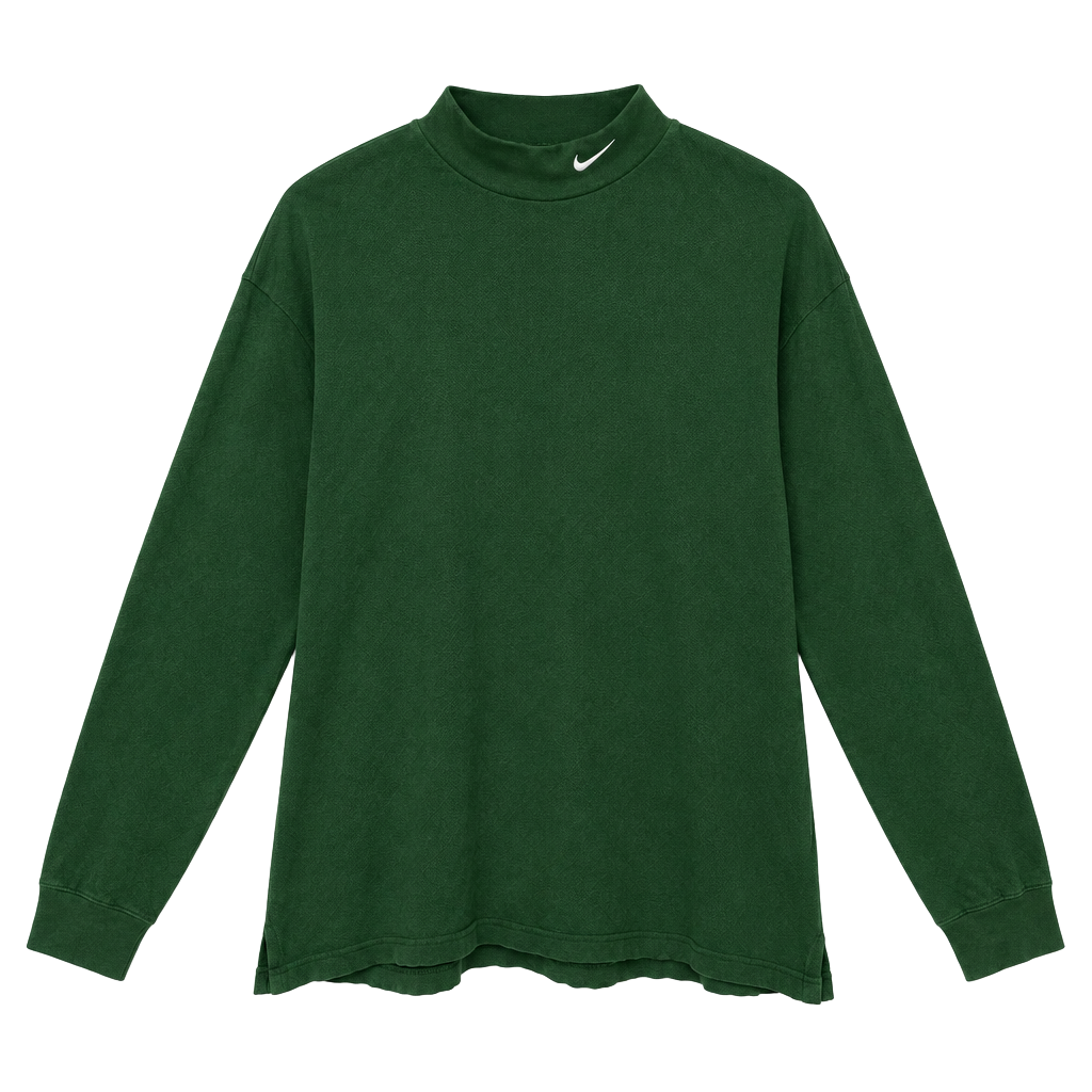 Nike Team Mock Neck Long Sleeve Size L Green Vintage 1
