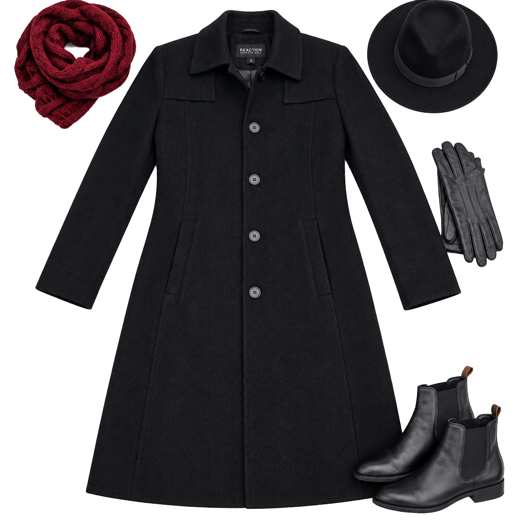 Reaction Kenneth Cole Wool Overcoat Size S Black Winter Coat 1