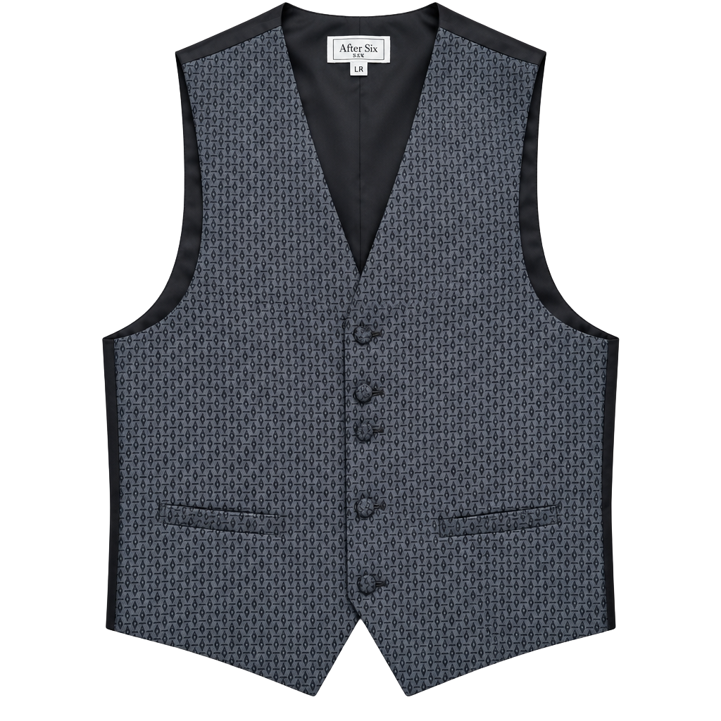 After Six Geometric Diamond Tuxedo Vest Size LR Black Brocade 1