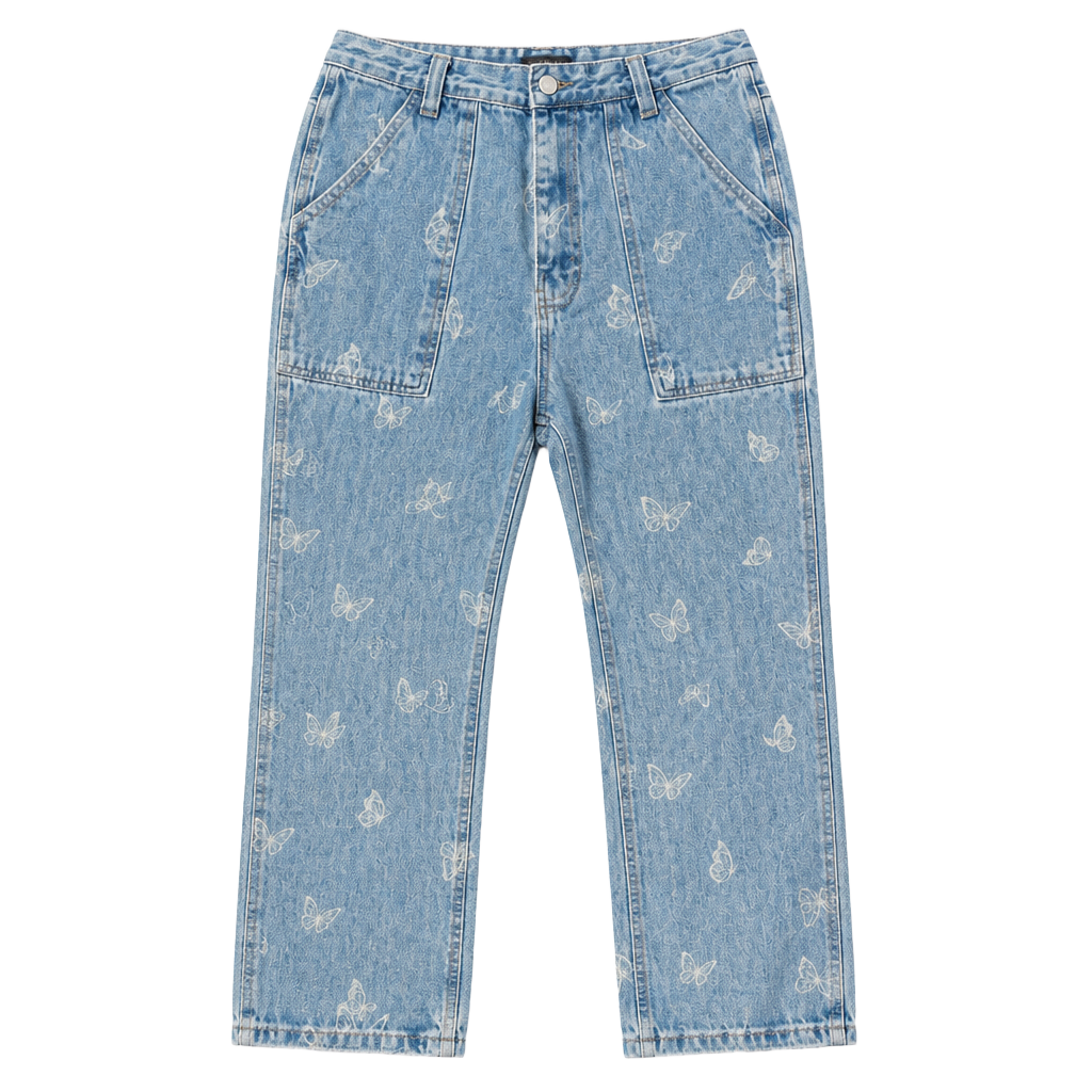 Simple Society Butterfly Print Jeans Light Wash Denim 1