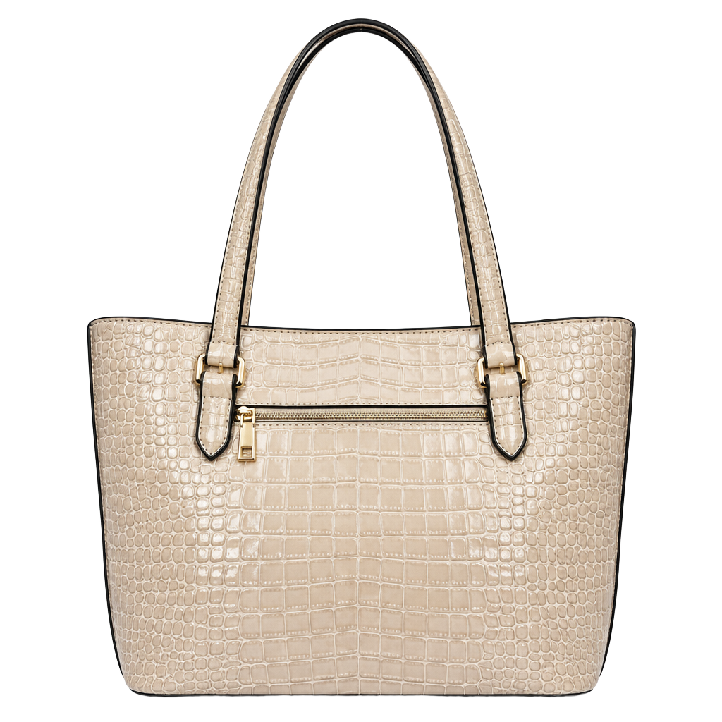 JustFab Beige Crocodile Embossed Satchel Handbag With Tassel 1