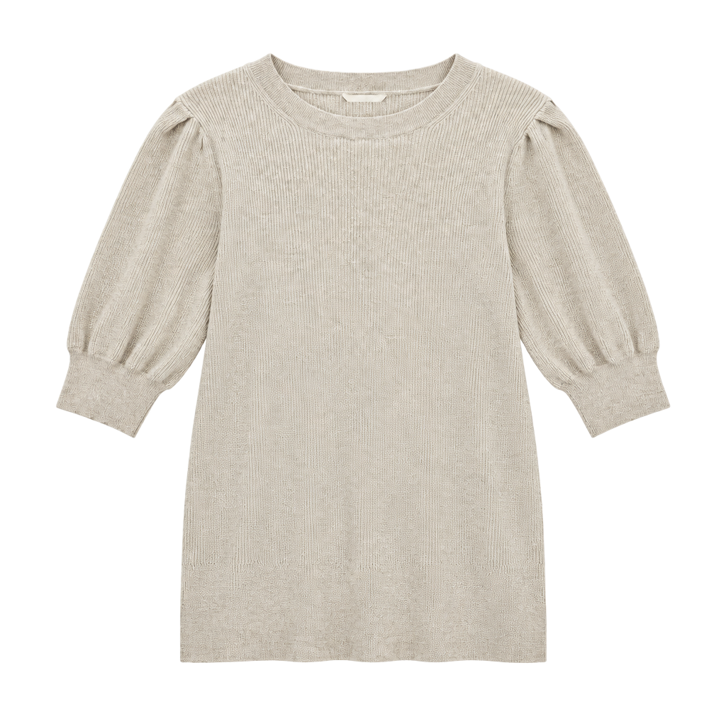 Terra & Sky Puff Sleeve Sweater Size 1X Beige Ribbed Knit Top 1