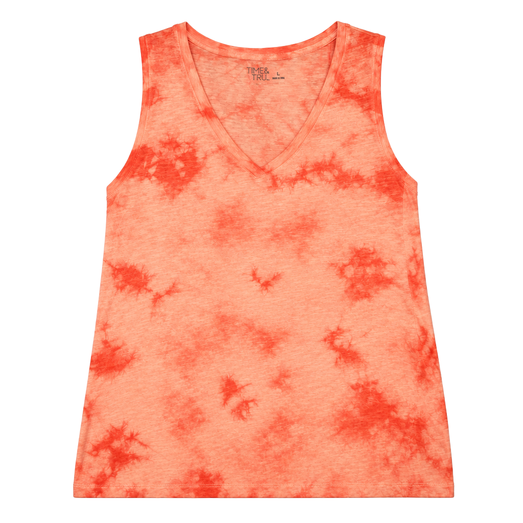 Time and Tru Tie Dye Tank Top Size M (8-10) Orange V-Neck Sleeveless 1