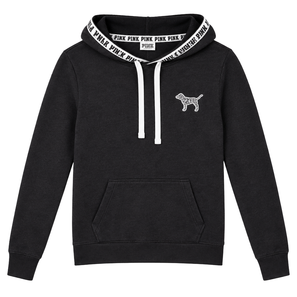 Victoria's Secret PINK Hoodie Size S Black Sequin Dog Logo 1