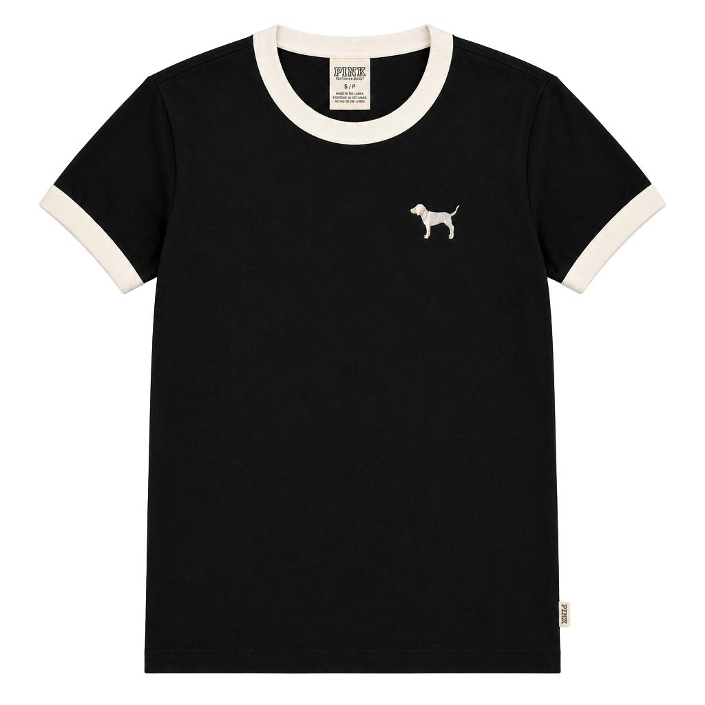 Pink Victoria's Secret Ringer T-Shirt Size XS Black White Logo Dog 1