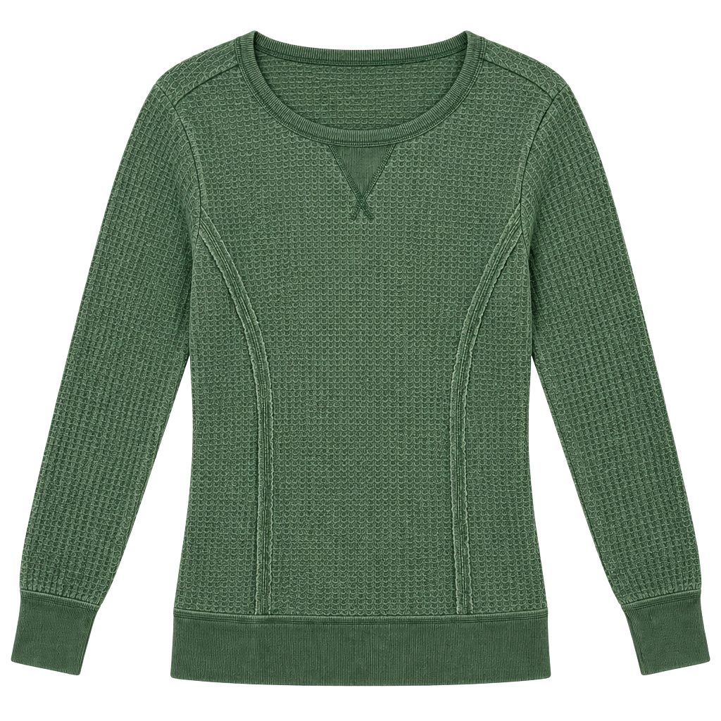 Time and Tru Waffle Knit Top Size S 4-6 Green Long Sleeve Thermal 1