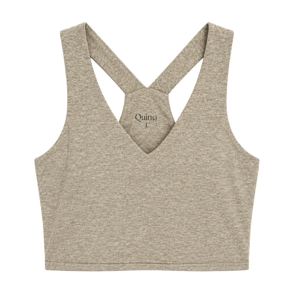 Quince Tank Top Size L Brown Heather V-Neck Crop 1