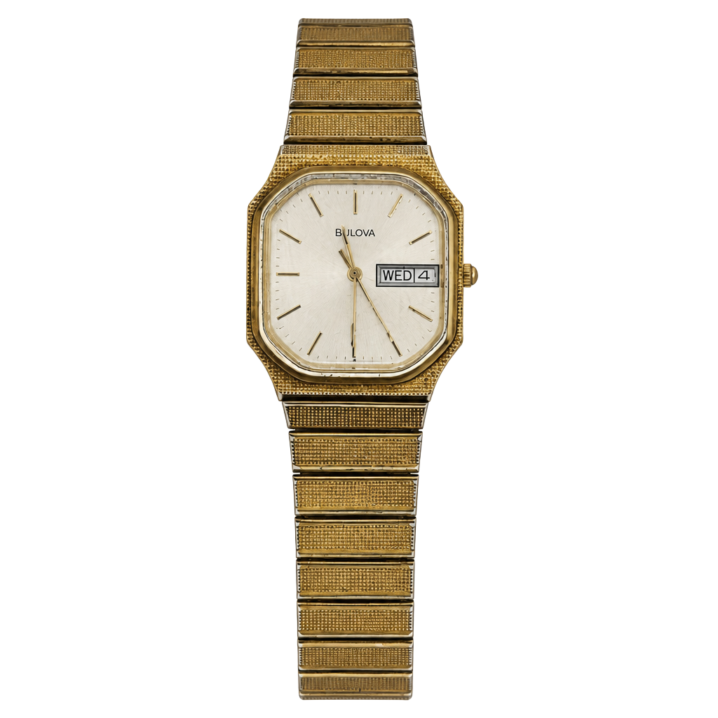 Vintage Bulova Gold-Tone Quartz Day-Date Octagon Case Watch 1