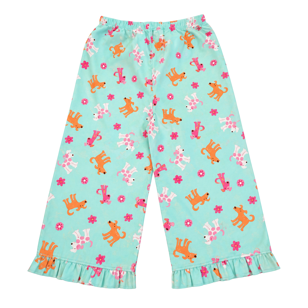 Carter's Pajama Pants Size 3T Teal Dog Flower Print Satin 1
