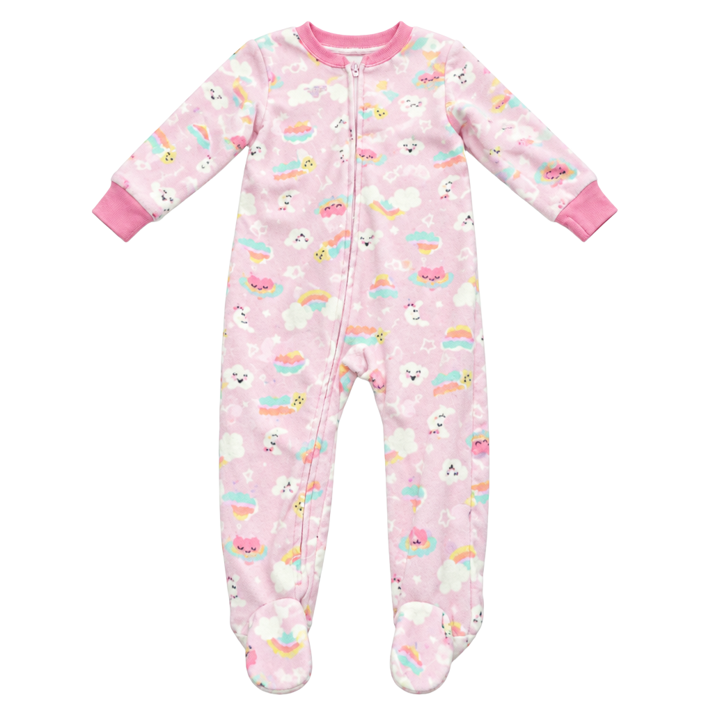 Absorba Fleece Footed Pajamas Size 2T Pink Rainbow Cloud Sleepwear 1
