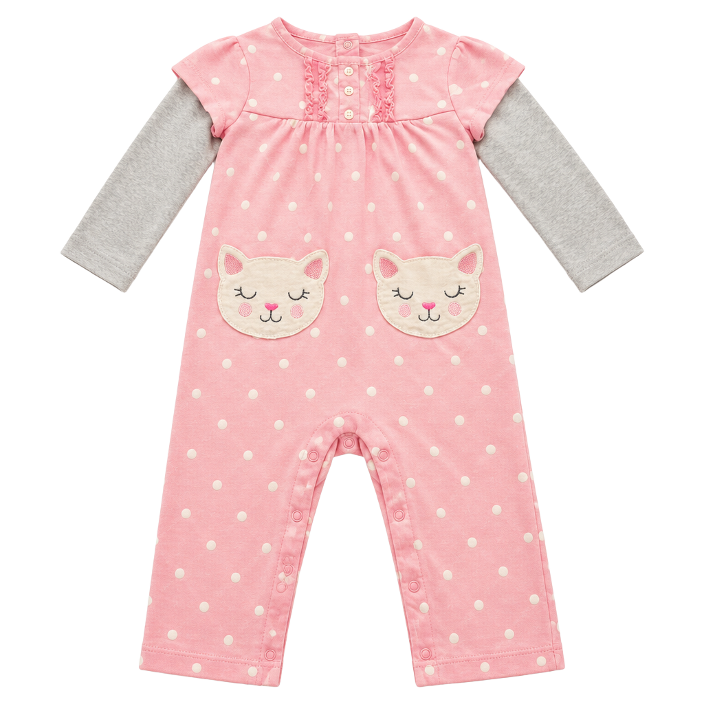 Carter's Cat Romper Size 18 Months Pink Polka Dot 1