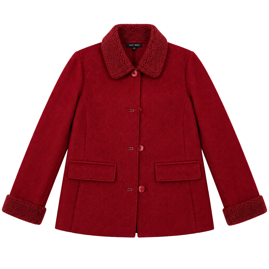 Lands' End Red Faux Suede Shearling Fleece Jacket 1