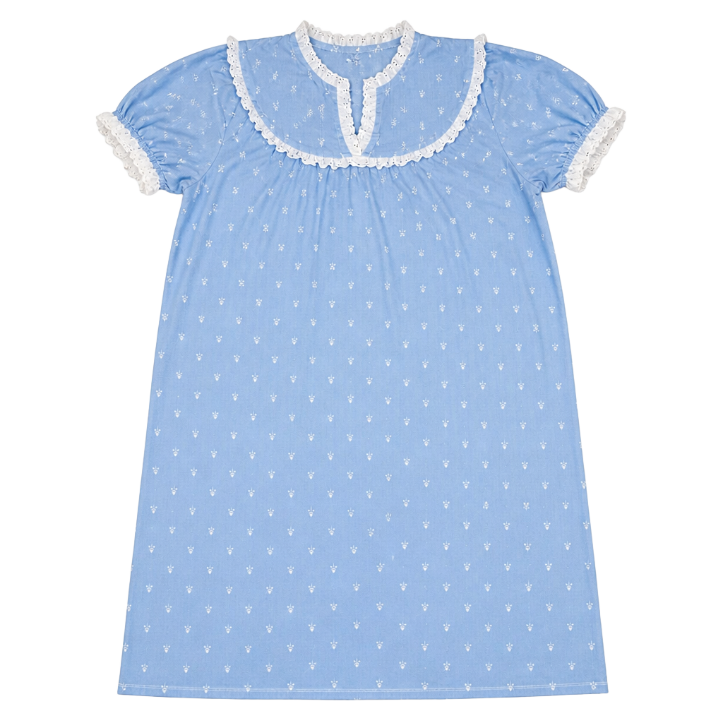 Made in USA L.L. Bean Nightgown Size XL Blue Floral Cotton Lace Prairie Sleepwear 1