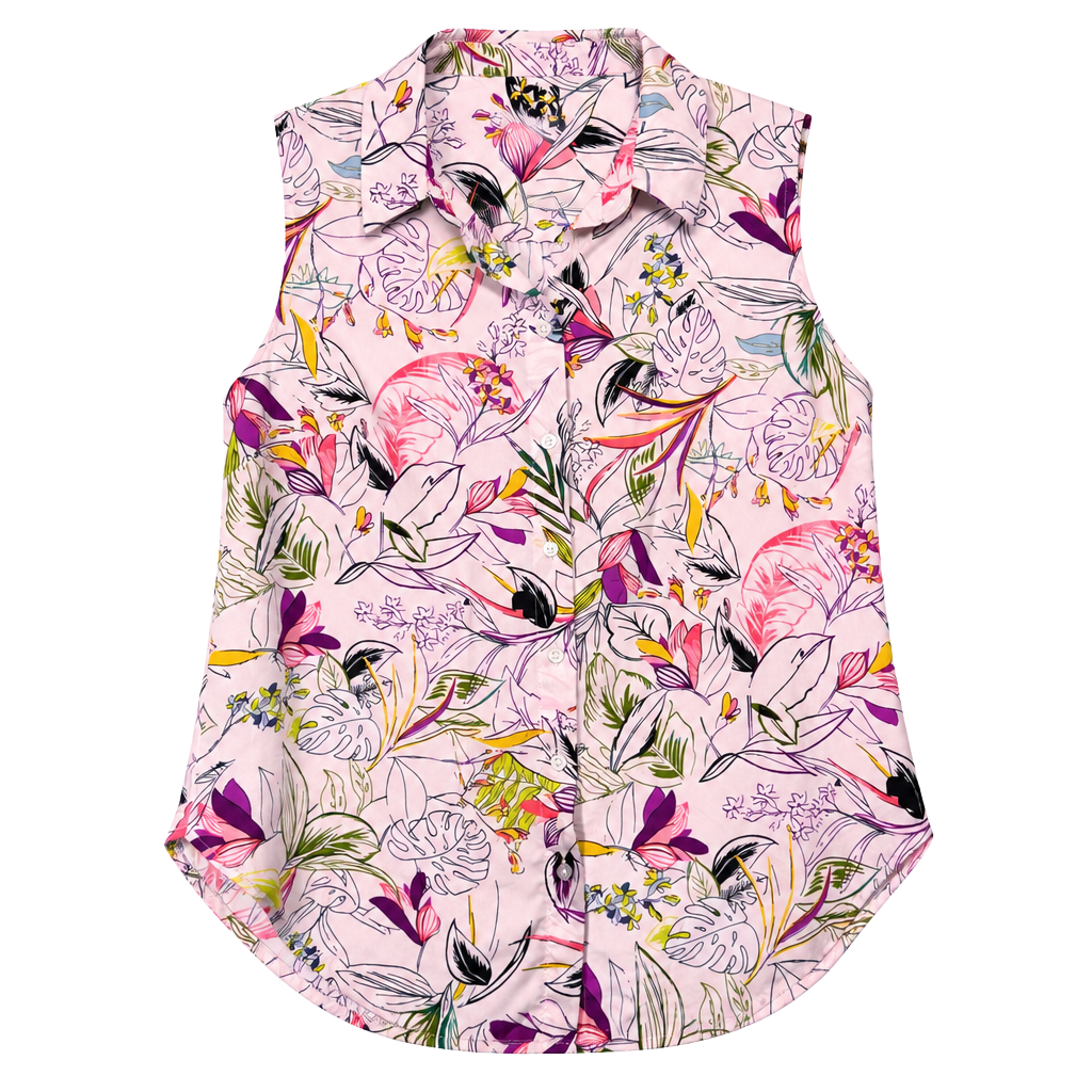 A New Day Floral Sleeveless Button-Down Shirt Size S 1
