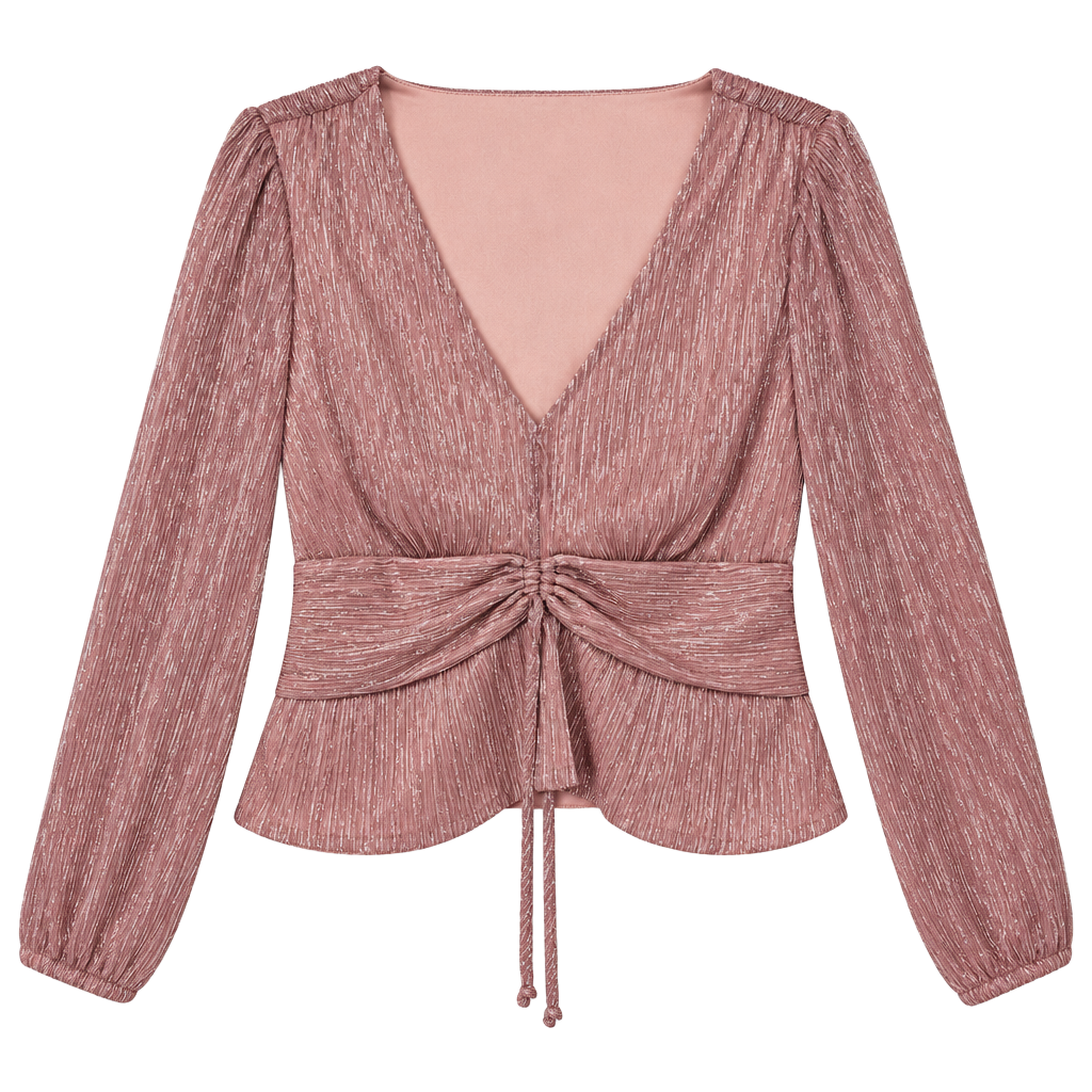 Sofia Jeans by Sofia Vergara Blouse Size XXL Pink Metallic Plisse V-Neck 1