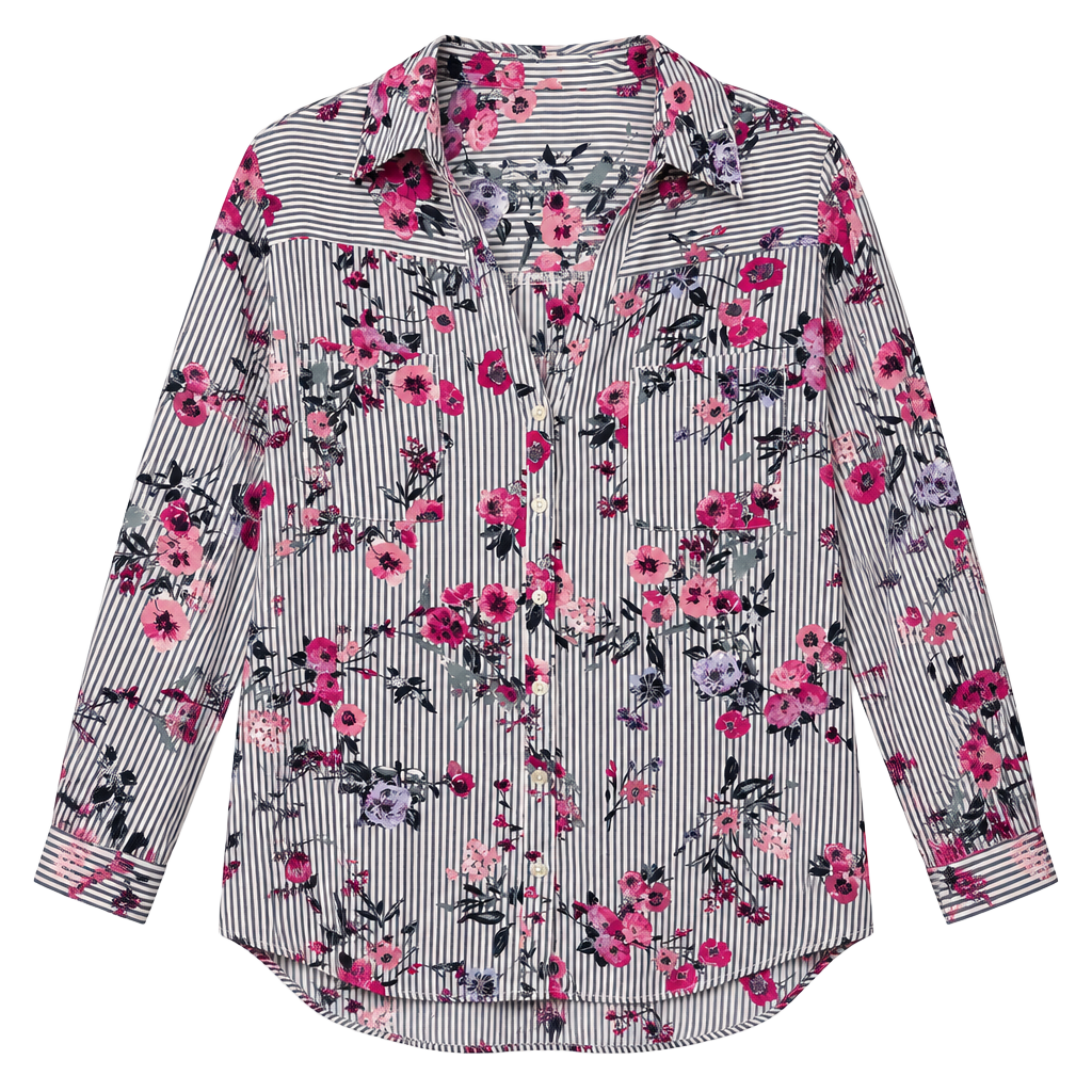 Unbranded Striped Floral Button Down Blouse 1
