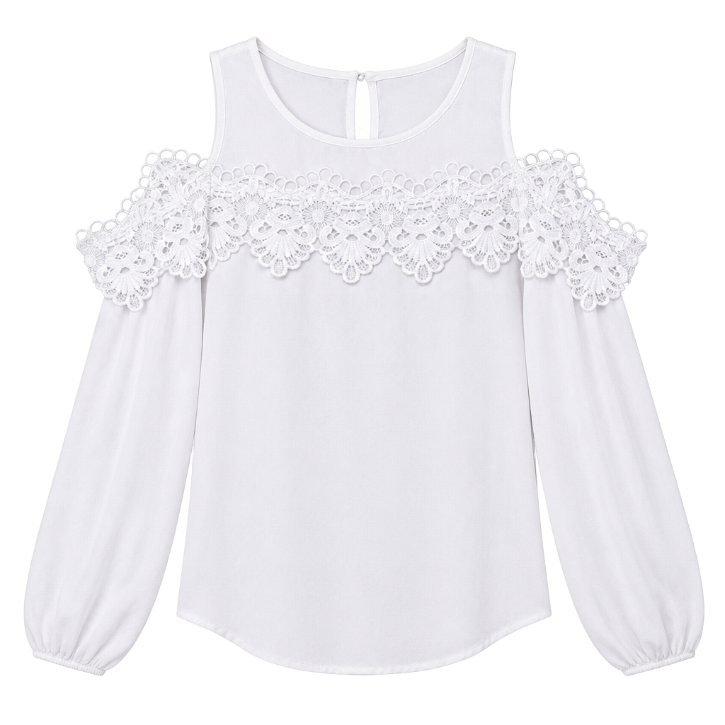 Louise Paris Blouse Size L White Cold Shoulder Lace Trim 1