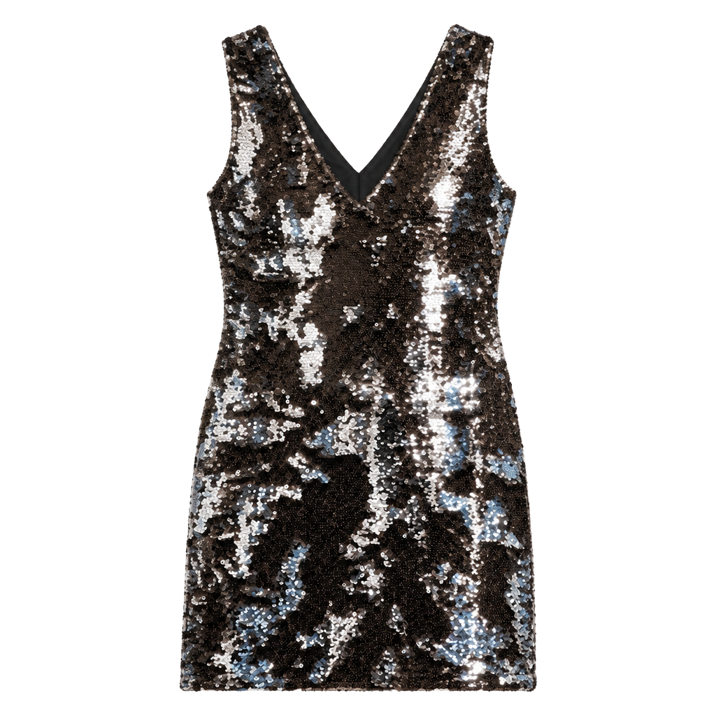 Atmosphere Silver Brown Sequin V-Neck Sleeveless Bodycon Dress Size USA 10 1