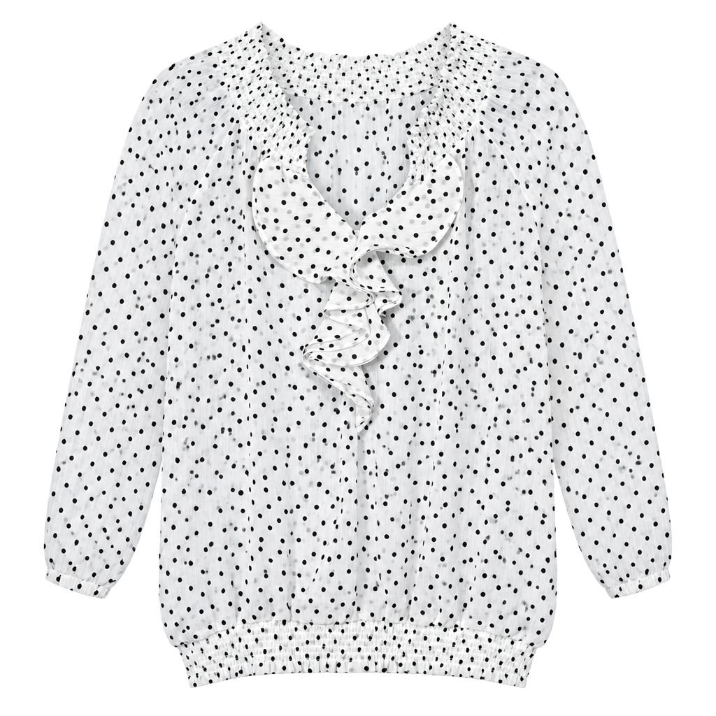 Old Navy Polka Dot Ruffle Blouse Size L White Black 1