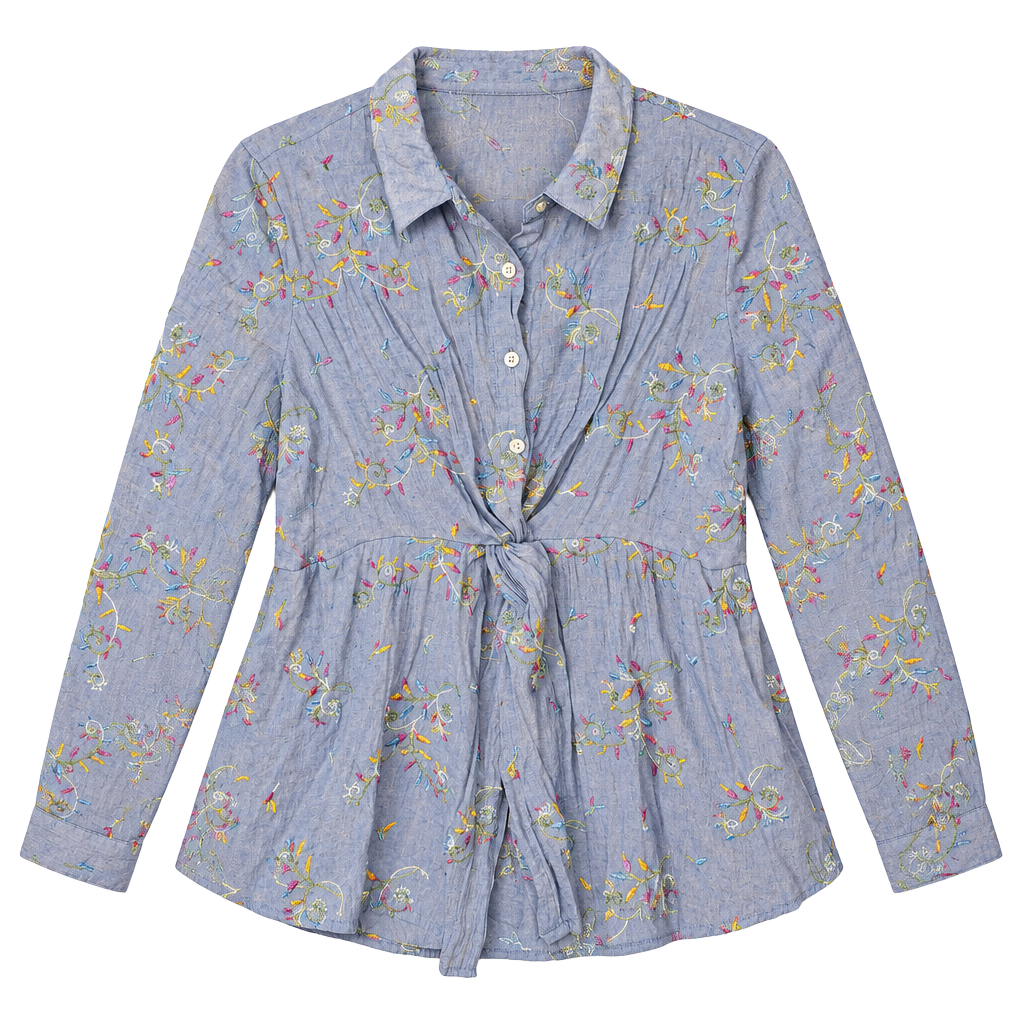 Hope Springs Embroidered Shirt Size L Blue Long Sleeve Button Up Top 1