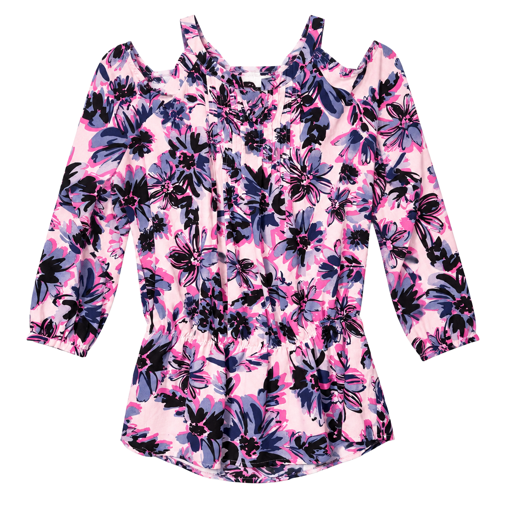 Savoir Cold Shoulder Blouse Floral Pink Blue Long Sleeve 1