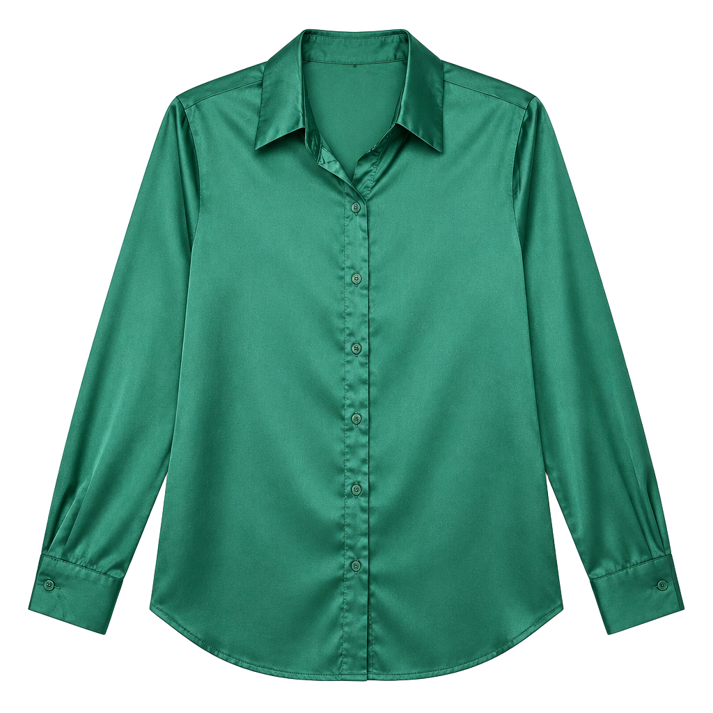 L.I.F.E. Satin Button-Up Shirt Size M Green Feather Cuff 1