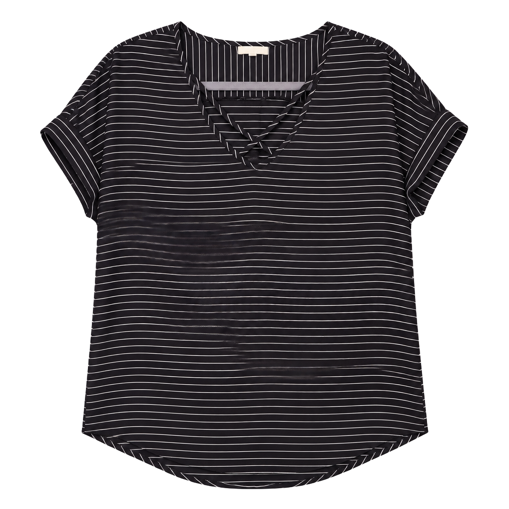 Maurices Blouse Size M Black White Striped Short Sleeve V-Neck 1