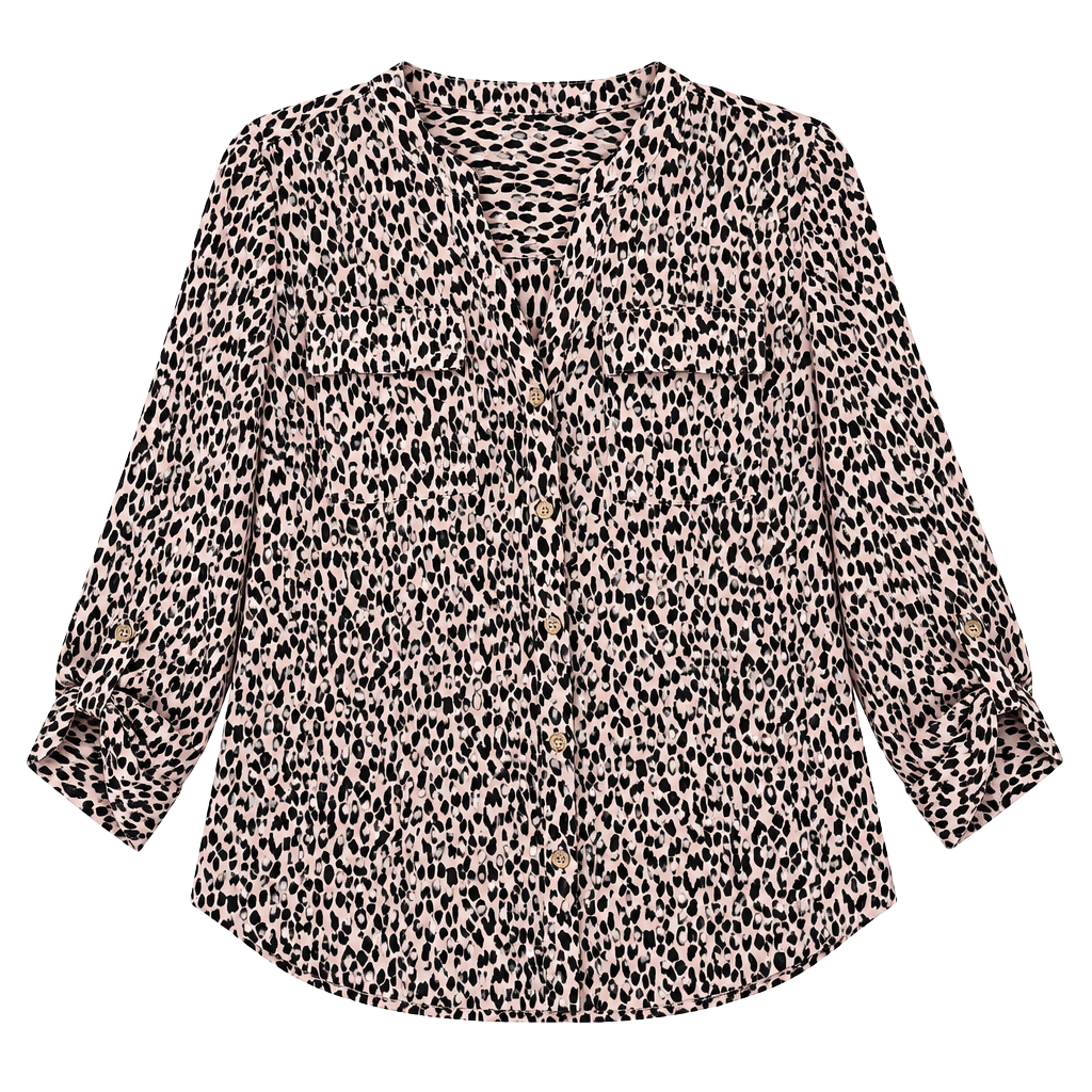 212 Collection Leopard Print Blouse Size M Long Sleeve Button Down 1