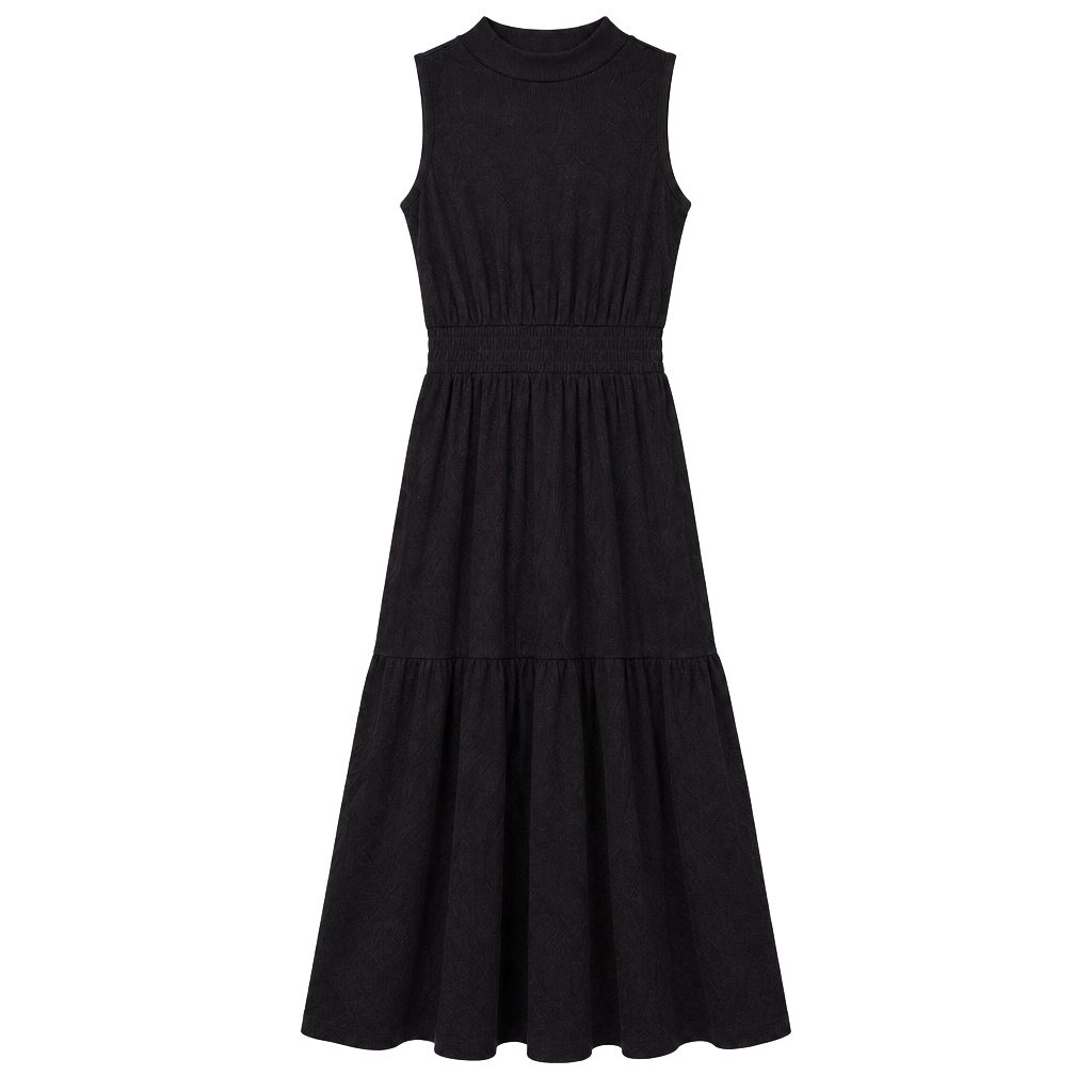 Maurices Midi Dress Size XS Black Ribbed Sleeveless Mock Neck Empire Waist 1