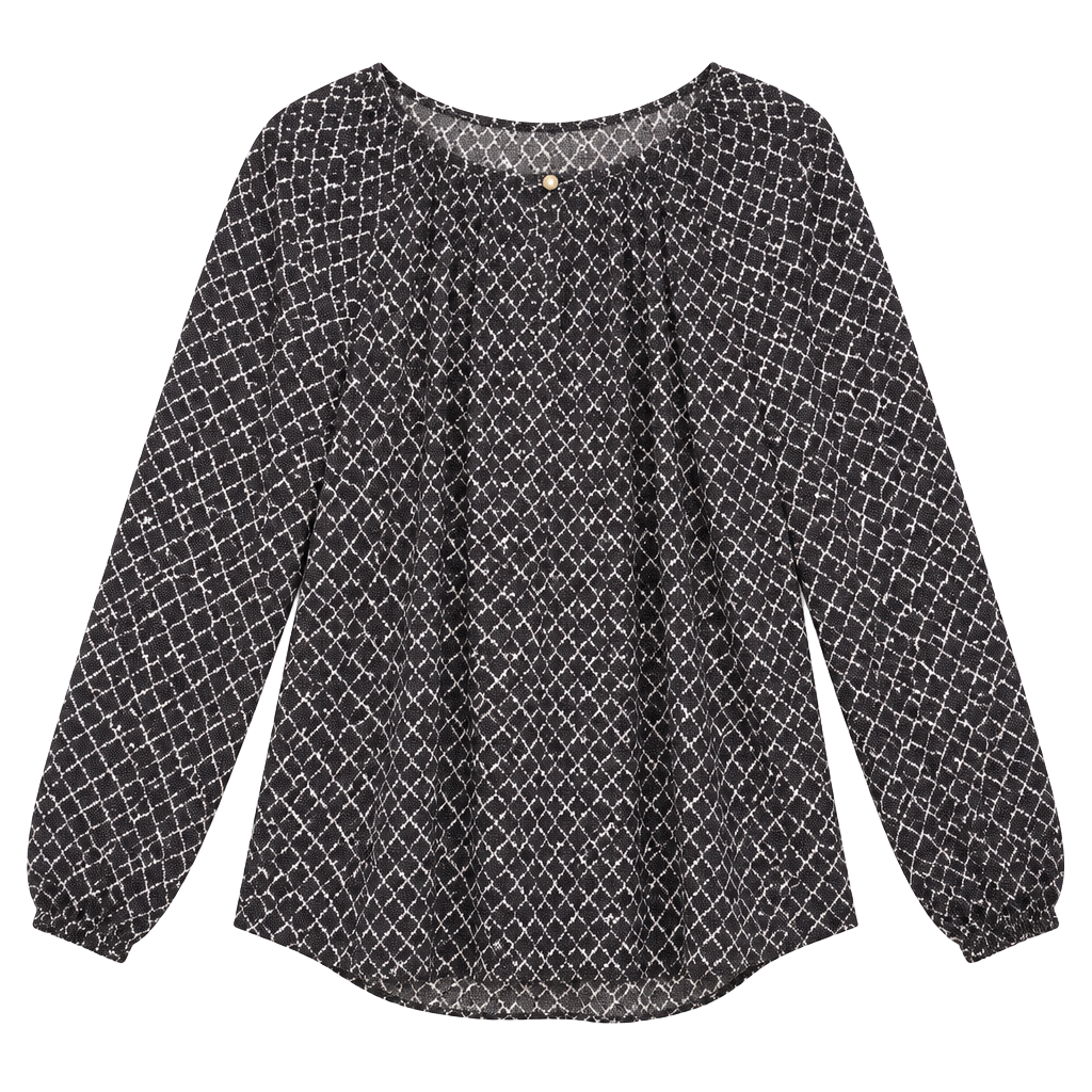 Dalia Collection Blouse Size S Black White Lattice Long Sleeve 1