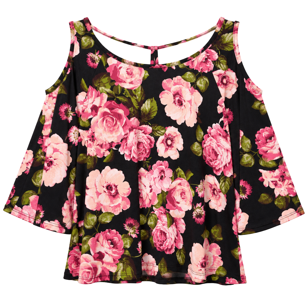 Cold Shoulder Floral Blouse Black Pink Floral 1