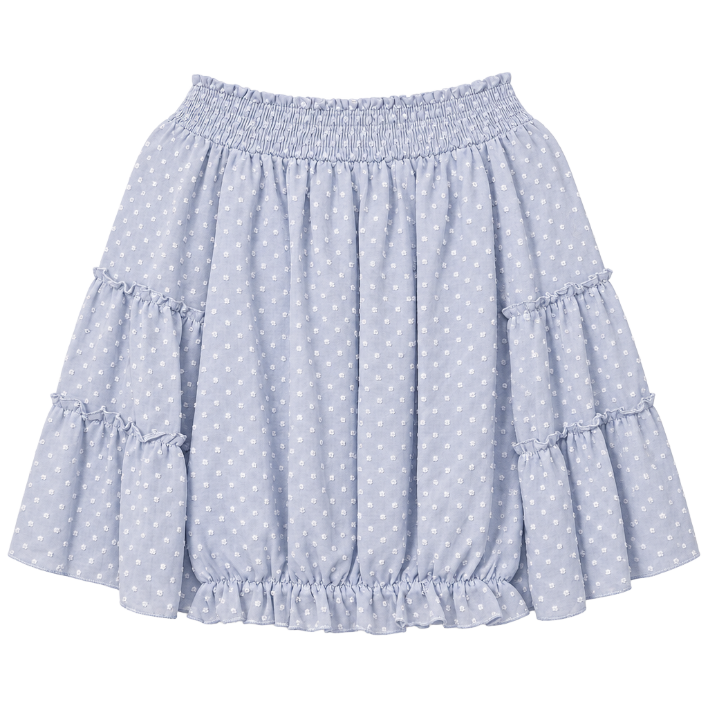 Kirundo Chiffon Blouse Light Blue Swiss Dot Off The Shoulder Bell Sleeve 1