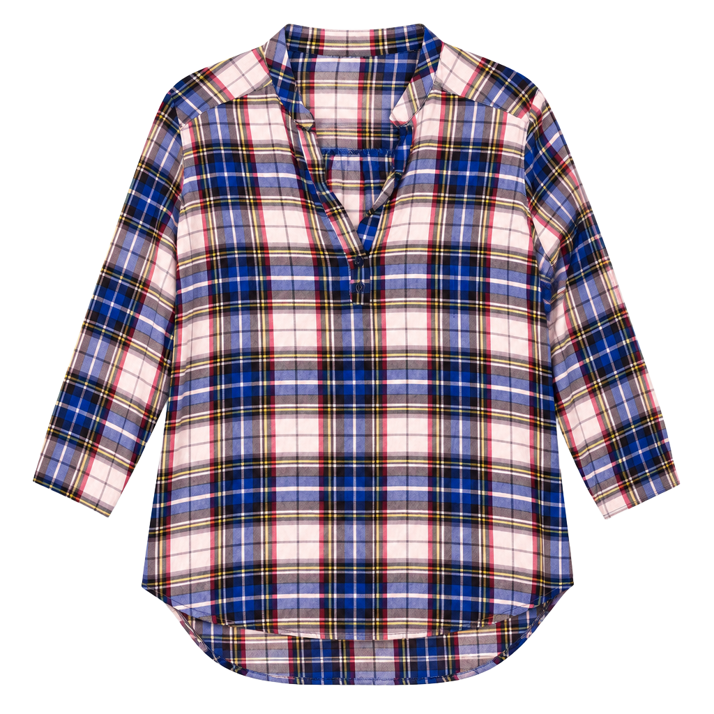 Market & Spruce Plaid Popover Blouse Small Blue 1