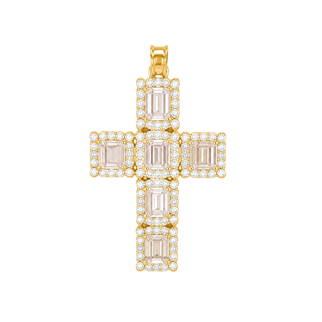 Thermal infused 14k gold over brass ice cz cross pendant 1