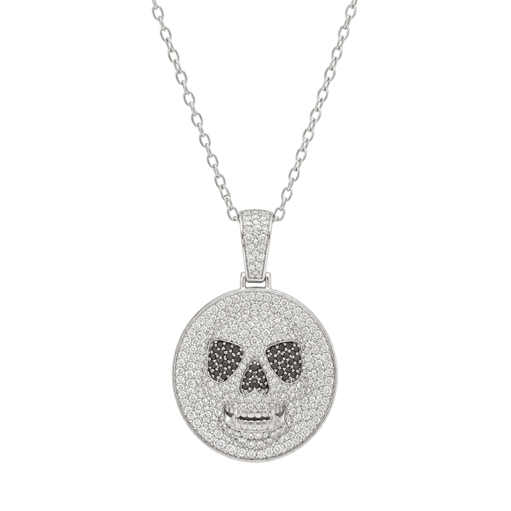 GRA Certified Moissanite Iced Out Skull Medallion Pendant Necklace Silver Tone 1