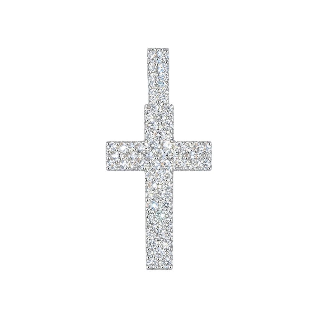 Reverse setting cross pendant ice cz stones thermal infused 14k over brass 1