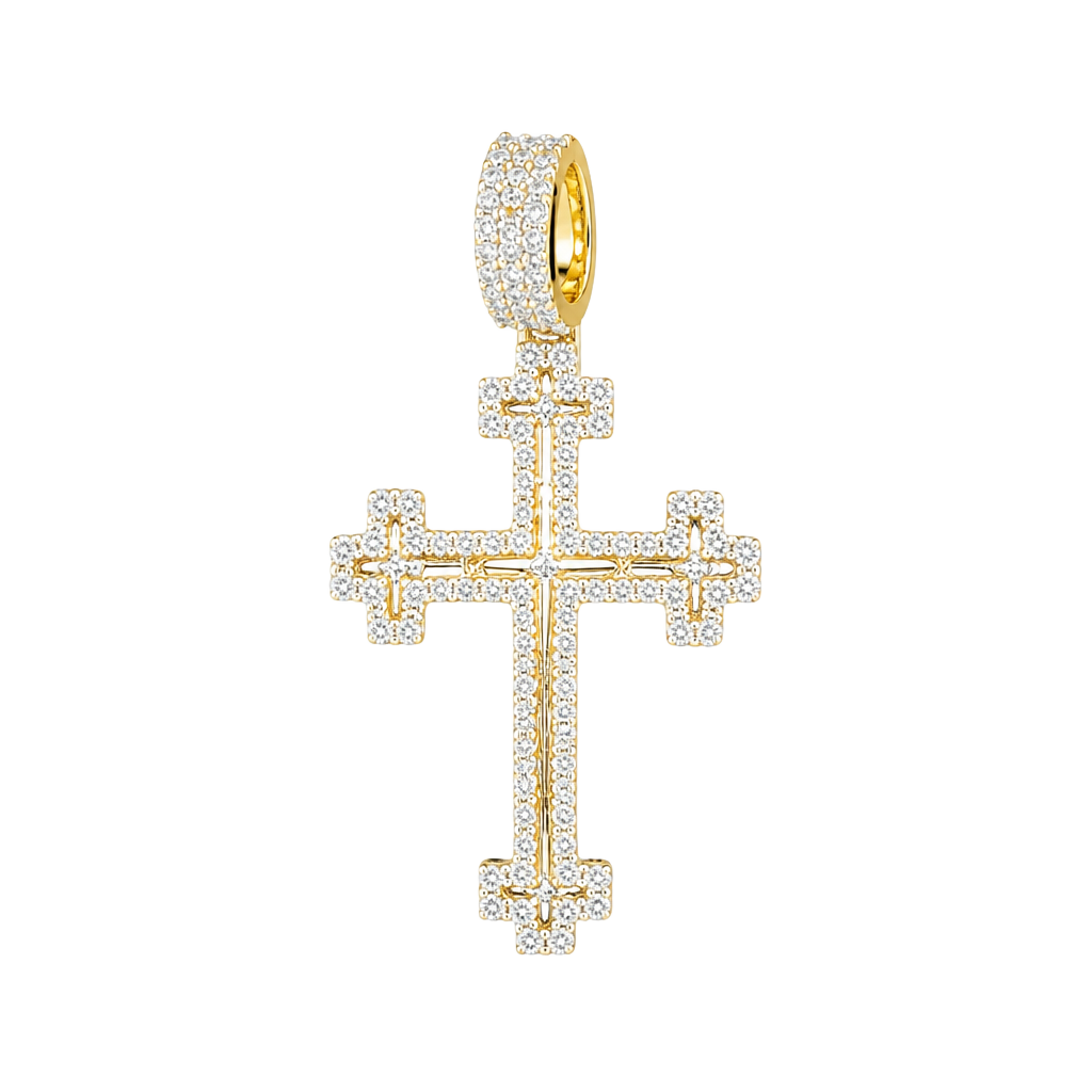 Thermal infused 14k Gold Baguette ice cz Cross Pendant 1