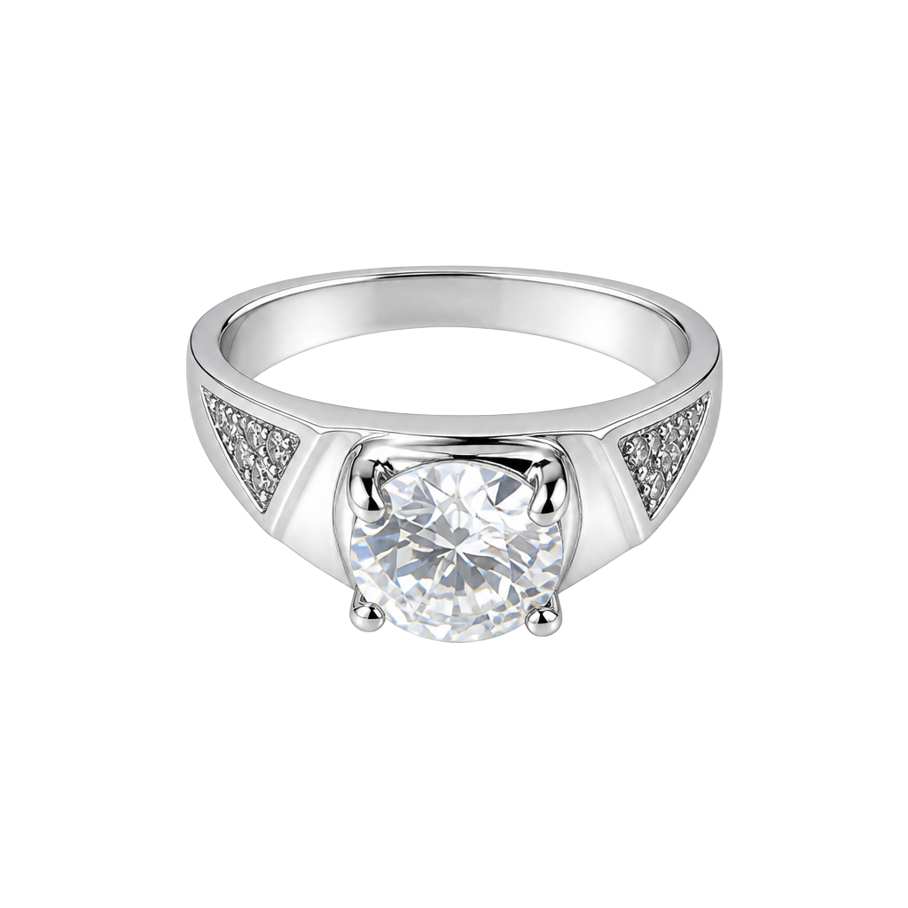 Men's Round Cut Moissanite Ring in 14K White Gold Plated Sterling Silver size 10 1