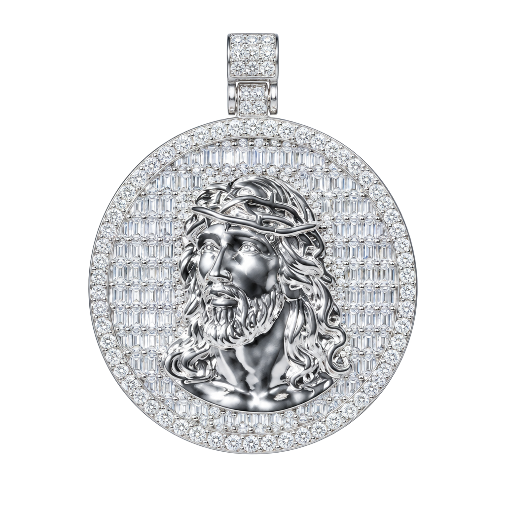 14k white gold thermal infused over brass Jesus medallion ice cz stones 1