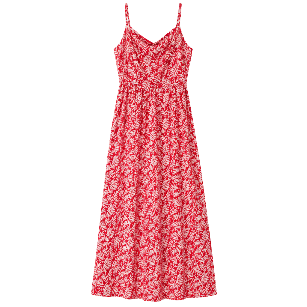 SEima Red White Leaf Print Maxi Dress Size Medium 1